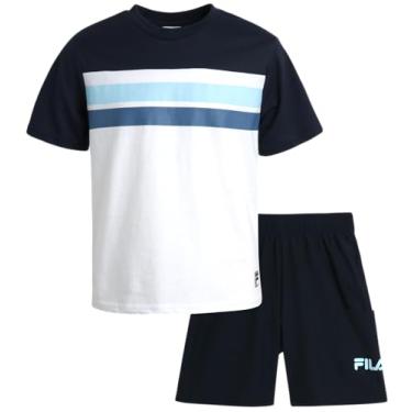 Imagem de Fila Conjunto de shorts para meninos - camiseta básica de manga curta e shorts cargo híbridos - conjunto de roupas de verão para meninos (4-12), Polar Night, 4