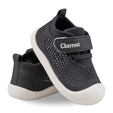 Imagem de Sapatos de primeira caminhada para bebês de 1 a 4 anos para crianças de 1 a 4 anos, sola macia, antiderrapante, malha de algodão, respirável, leve, material TPR sem cadarço, tênis para uso ao ar