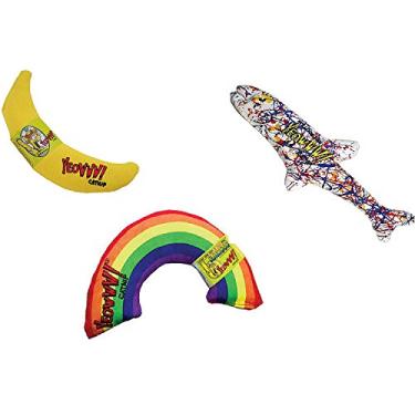 Imagem de Yeowww! Pacote sortido de 3 brinquedos orgânicos com arco-íris, banana e pollock