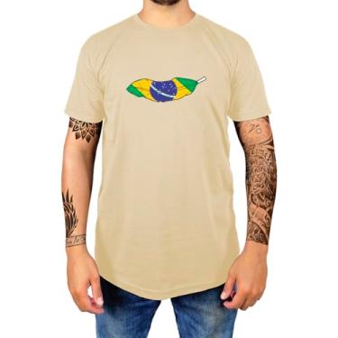 Imagem de Camiseta Masculina Casual Algodão Premium Estampada Gola Redonda Pena BR (M, Caqui)