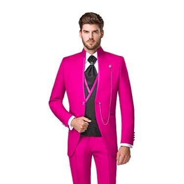 Imagem de Sxfashbrd Ternos masculinos slim fit conjunto de 3 peças dalily blazer jaqueta festa negócios smoking blazer jaquetas para casamento, Rosa choque, Medium