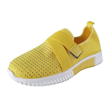 Imagem de Sandálias femininas planas ortopédicas sem cadarço com plataforma deslizante sapatos casuais de verão mocassins de couro para mulheres, Z6 - Amarelo, 8.5