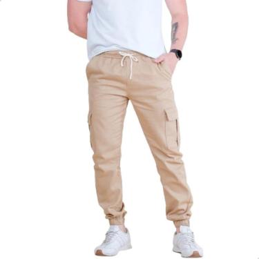 Imagem de Calça Sarja Cargo Jogger Elástico  Comprido Bolso Com Punhos-Masculino