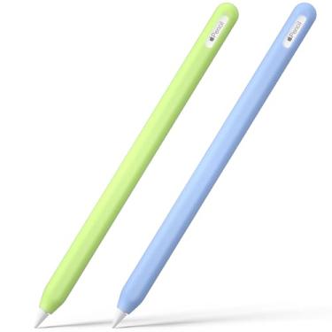 Imagem de Estojo de silicone compatível com Apple Pencil 2ª geração para Apple Pencil Pro capa de silicone para iPad Pencil 2 capa protetora para acessórios Apple Pen (verde brilhante + azul brilhante)