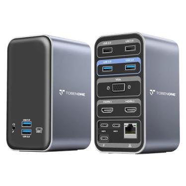 Imagem de Tobenone Estação de ancoragem USB C, monitor duplo para MacBook Pro/Air(Not M1/M2), hub USB-C com tela tripla 13 em 2, base tipo C com 2 HDMI 4K, VGA, PD3.0, 7 USB, RJ45, áudio de 3,5 mm