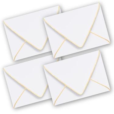 Imagem de Envelopes V-Flap Pacote com 50 - Tamanho A4, Borda Dourada, Branco - Perfeito para Convites, Casamentos, Chá de Bebê e Todas as Ocasiões