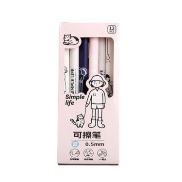 Imagem de 12 peças/caixa de caneta neutra apagável fofa de 0,5 mm com cabeça ST Speed Dry Heat Erasable Neutral Pen - Conjunto de 12 canetas apagáveis - Simple Life (azul)