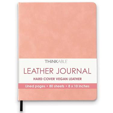 Imagem de Caderno de diário rosa, capa dura de couro vegano forrado para escrita, 21 x 26 cm, caderno bonito para trabalho, caderno pastel para escritório