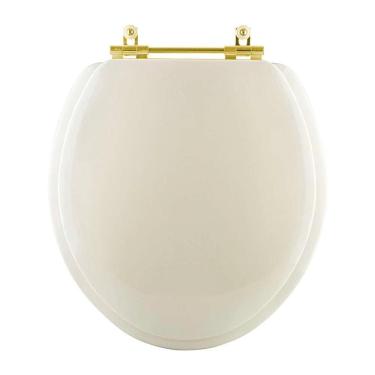 Imagem de Assento Sanitário Almofadado Convencional Oval Universal Bege Claro com Ferragem Dourada