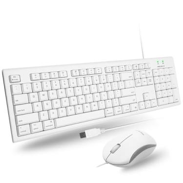Imagem de Combo de teclado e mouse com fio USB Macally tamanho completo para Mac Mini Pro, iMac Desktop Computer, MacBook Pro Air Laptops - Mac compatível com Apple Shortcuts, estendido com teclado numérico, aba de borracha