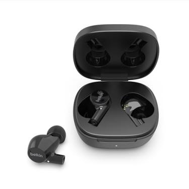 Imagem de Belkin Fones de ouvido sem fio, SoundForm Rise True Wireless Bluetooth 5.2 com carregamento sem fio IPX5 resistente a suor e água com graves profundos para iPhone, Galaxy, Pixel e mais – Preto