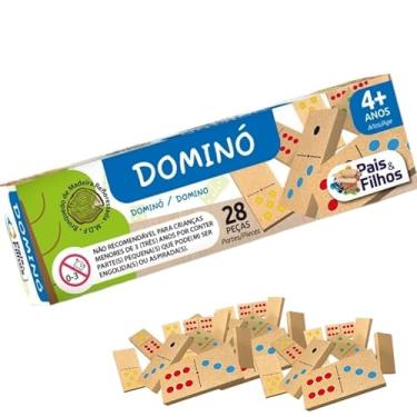 Imagem de Brinquedo Pedagógico Educativo Em Madeira Jogo De Dominó Clássico 28 Peças