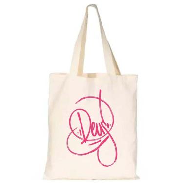 Imagem de Sacolinha Ecobag Algodao Cru Alça Entrelaçada Otima Para Carregar Compras Mercado Frase Deus