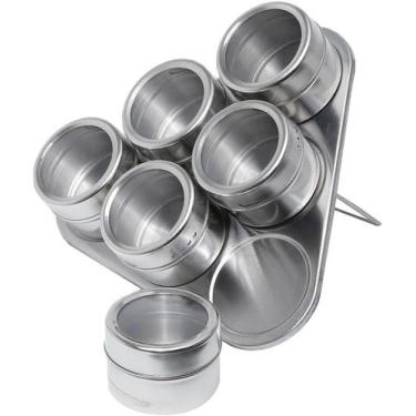 Imagem de Kit 6 Porta Temperos Inox Suporte Imantado - Bon Gourmet