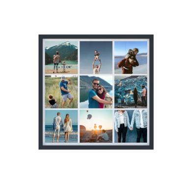 Imagem de Porta Retrato para Parede 9 Fotos 15x15cm Moldura 50x50cm Decoração Sala Quarto Escritório Paspatur Branco com Acetato (Preto)