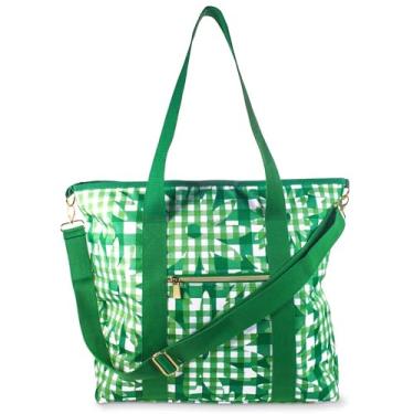 Imagem de Kate Spade New York Sacola térmica térmica de grande capacidade, refrigerador de praia portátil de lado macio para mulheres com alça de ombro e alças superiores, Daisy Gingham, Verde, Large