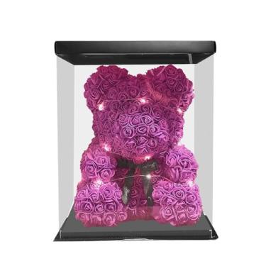 Imagem de Wswqop Urso Rosa com Caixa de Presente Romântico Feriado Flor Preservada Urso Flores Artificiais Presentes Dia Das Mães para Namorada Mulheres Amantes, Rosa vermelha, Tamanho real