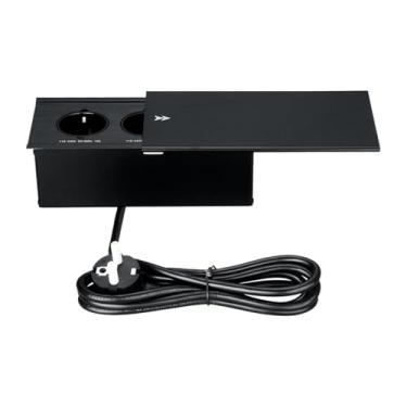 Imagem de BaotyJie Faixa de Energia Europeia Embutida com Tampa Deslizante, 3 Tomadas E 2 Portas USB para Casa, Mesa E Viagens, Preto