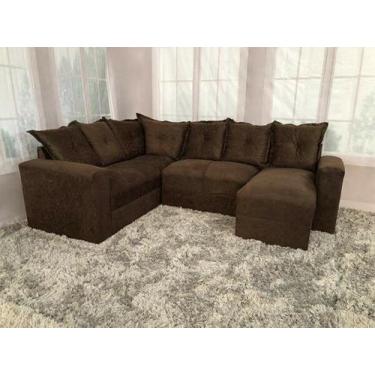 Imagem de Sofá de Canto com Espreguiçadeira Marrom Liso - AUREA DECOR
