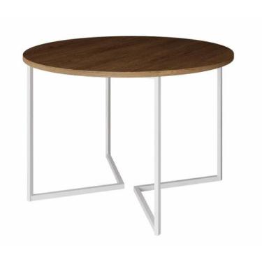 Imagem de Mesa de Jantar Industrial Base De Ferro Branco em  V  Tampo 110 Amêndo