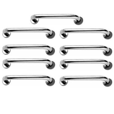 Imagem de Alça de Apoio Barra Inox Kit 9 Unidades Idoso Segurança Cadeirante Def