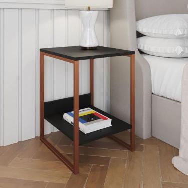 Imagem de Mesa Cabeceira Lateral de Cama Industrial Preta Tókio Base Cobre  - Up