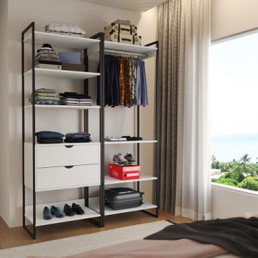 Imagem de Closet Industrial Casal Loft 2 Módulos Branco Cabideiro com Gavetas Fe