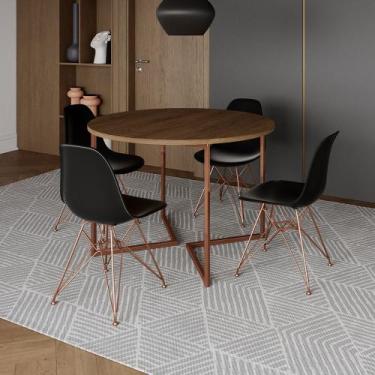 Imagem de Mesa Industrial Jantar Redonda Amêndoa 110cm Base V com 4 Cadeiras Eam