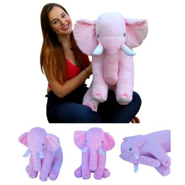 Imagem de Almofada Gigante Elefante De Pelúcia 80cm Rosa Bebê Fofinho - RG Shops