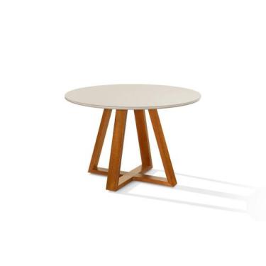 Imagem de Mesa de Jantar Bela Redonda Tampo Vidro/MDF E Pés Madeira - Cajuela Mó