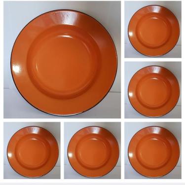 Imagem de 6 Pratos Esmaltado Cor Laranja  N.22 Metallouça Envio Imediato