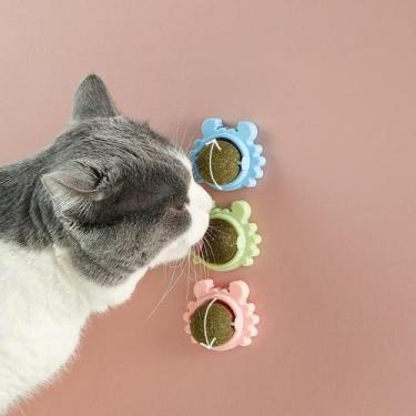 Imagem de Bolinha Doce Catnip Para Gatos Brinquedo Saudável Autocolante Rosa Azu