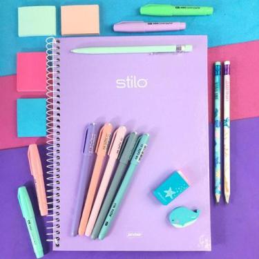 Imagem de Kit Papelaria Estudos Tons Pateis Neon Caderno Canetas - Sakura
