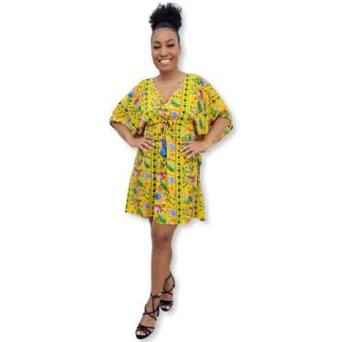 Imagem de Vestido curto Plus Size Kaftan Indiana Estilo Seda Estampada - Sarat M