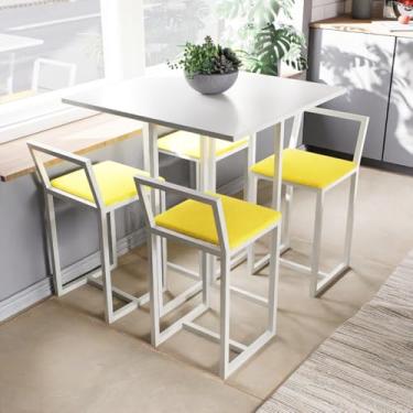 Imagem de Conjunto Mesa Branca 4 Cadeiras Pequena Estofado Industrial White (AMARELO)