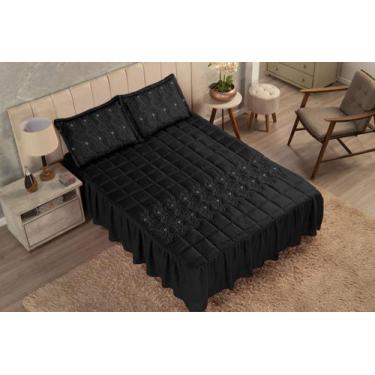 Imagem de Colcha Casal  Com Babado  Cobre Leito Padrão Bordada MATELASSE  03 Peç