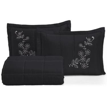 Imagem de Kit Coxa Flora Casal 3 Peças Matelada Bordada Cama Box - ENXOVAIS CRIS