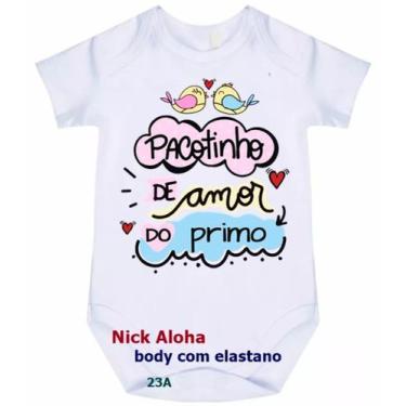 Imagem de body bebê pacotinho de amor do primo cód 23a - nick aloha, Branco, M