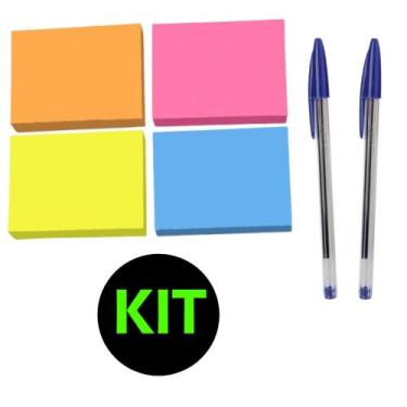 Imagem de Bloco Adesivo Post-it  Anotações 38x50 + 2 Canetas Bic - Colacril / Bi