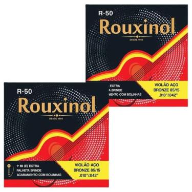 Imagem de Kit 2 Encordoamento Violão Aço Bronze 85/15 .010 R50 Rouxinol