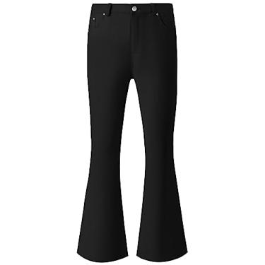Imagem de 70SFUSION Calça jeans masculina vintage de ajuste relaxado, calça jeans clássica estilo anos 70 com boca de sino, Preto, 34 Normal