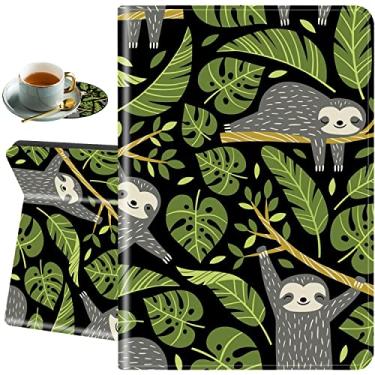 Imagem de Capa para Samsung Galaxy Tab A7 Lite 22.1 cm 2021, TPU à prova de choque, capa protetora para tablet Samsung Tab A7 Lite (SM-T220/T225/T227), preguiças fofas e folhas de palmeira tropicais