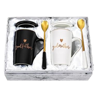 Imagem de YHRJWN Presente de pedido de padrinhos, caneca de café madrinha padrinho, God Parents apresenta presentes de afilhado, presentes de padrinhos para aniversário, Natal, gravidez, batismo, 400 ml com