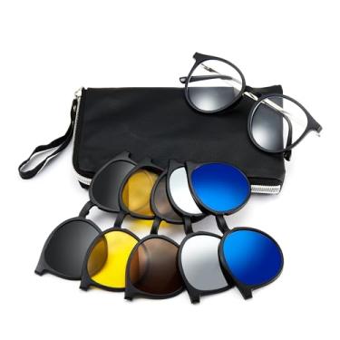 Imagem de Cyxus Óculos de sol magnéticos de encaixe masculino e feminino com luz azul com bloqueio UV400 para dirigir à noite ao ar livre, Armação: 06 preto e lente: transparente + preto cinza + amarelo +