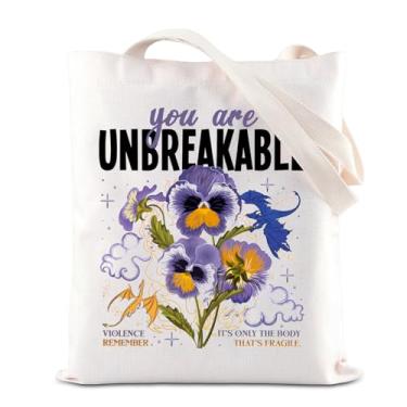 Imagem de TGBJE Four Wing Merch Tote Bag You Are Unbreakable Gift Violence Boticary Shopping Bag Romantasy Fantasy Bookish Gift, Bolsa inquebrável