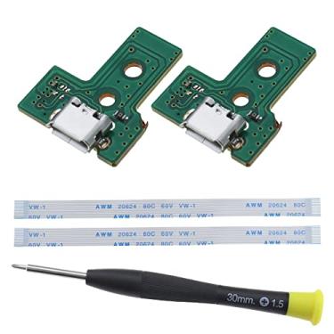 Imagem de ECSiNG 2 peças de placa de interface JDS-030 e cabo de fita de 12 pinos compatível com PS4 Pro/Slim Wireless Controller Replacement Charging Port Assembly