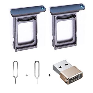 Imagem de XBC 2 peças para iPhone 12 Pro Max Dual SIM bandeja de substituição para iPhone12 Pro Max Nano Dual SIM Card Slot adaptador + adaptador USB-C fêmea para USB-A macho + 2 pinos de ejeção... (azul