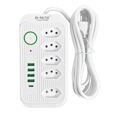 Imagem de Extensão Tomada Filtro de Linha, 5 Tomadas, 4 Entradas USB 2.1A, 1 Entrada USB-C, Cabo 2 Metros, Bivolt