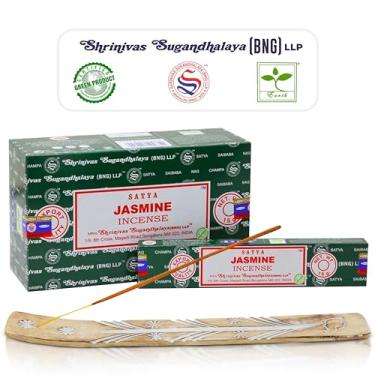 Imagem de Palitos de incenso Satya Jasmim, Satya Bng Insenses 15 g x 12 pacote com suporte de incenso raajsee pacote, incenso natural Satya Nagchampa