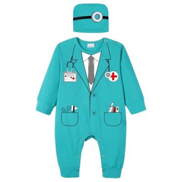 Imagem de Zusnxaxe Fantasia de bebê recém-nascido menino menina uniforme astronauta morcego roupas Ropmer prisioneiro com chapéu longo, Médico, 6-12 Meses